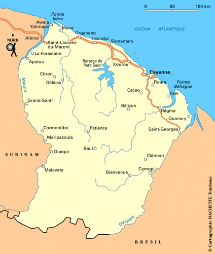De gereden route in Frans Guyana